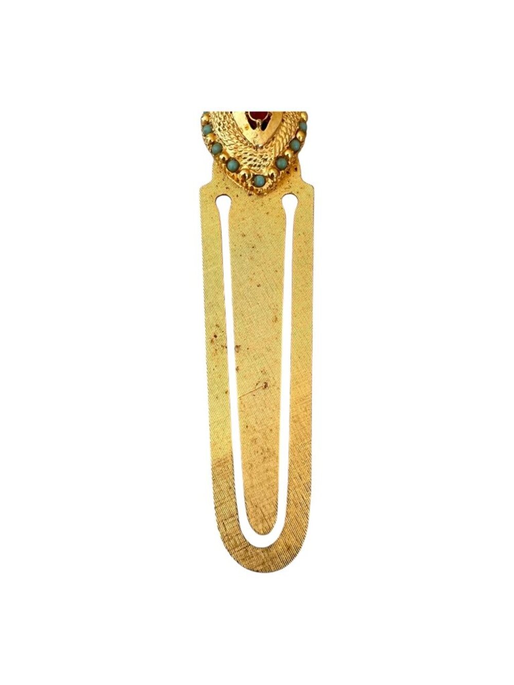 Vintage Florenza Victorian Revival Gold Tone Crown and Heart Jeweled Bookmark - Picture 4 of 6